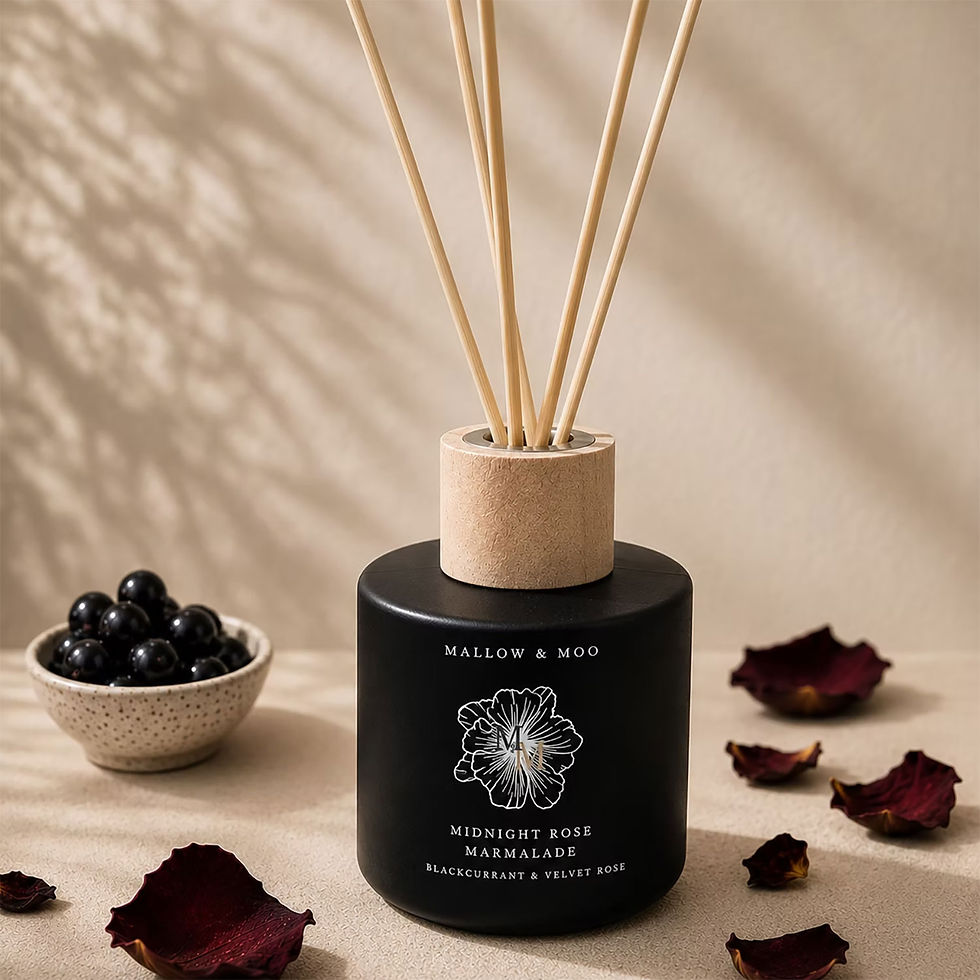 Mallow & Moo Midnight Rose Marmalade fragrance diffuser with blackcurrant, velvet rose and soft musk notes