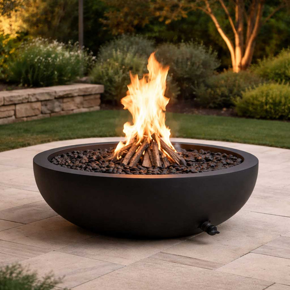 This sleek outdoor fire pit features a simple, modern bowl shape that creates a warm and inviting focal point for your patio.