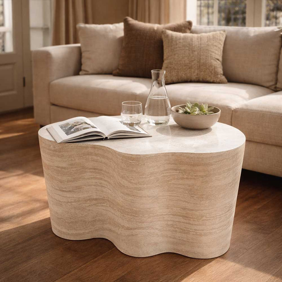 This coffee table is crafted from natural travertine stone