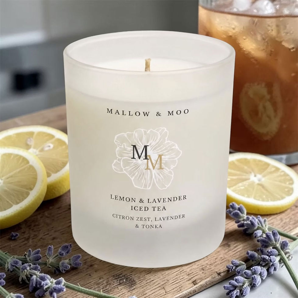 Mallow & Moo Lemon & Lavender Iced Tea scented candle with lemon, lime and lavender notes