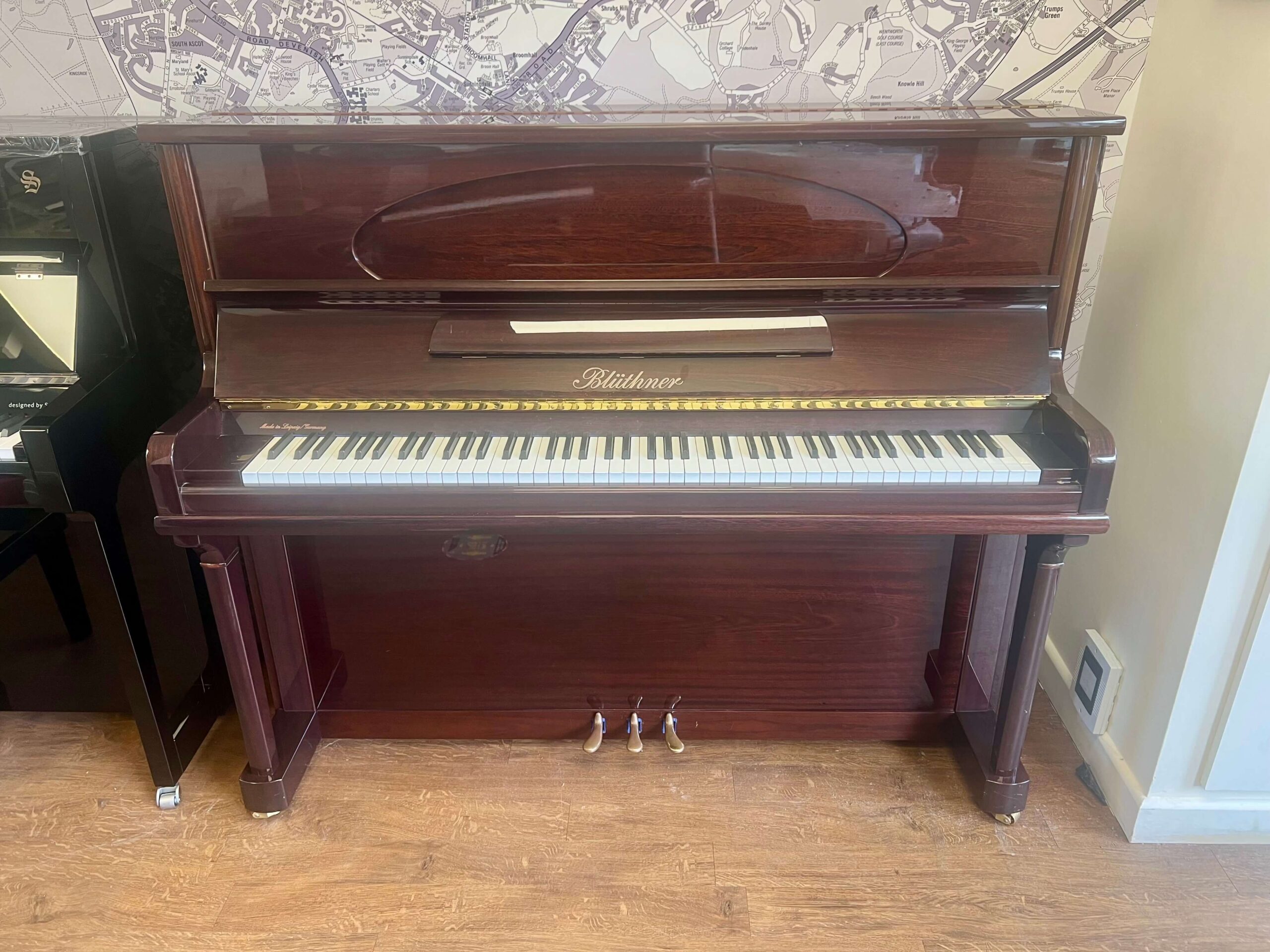Bluthner Model A Upright Piano in polished mahogany