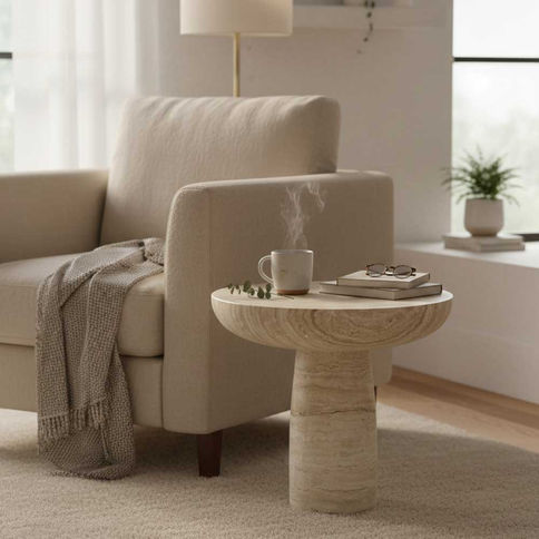 Side Table Natural Travertine Stone