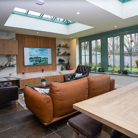 Kitchen extension with roof lantern and bespoke wall cabinetry