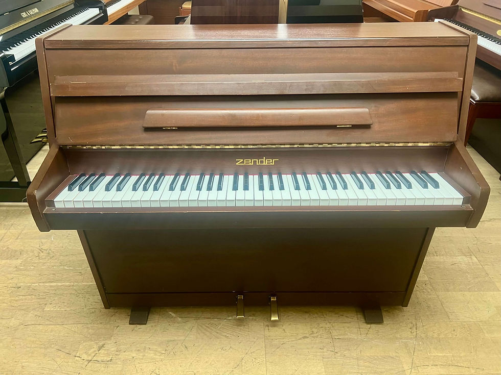 Zender Six Octave Upright Piano in natural mahogany case with brass