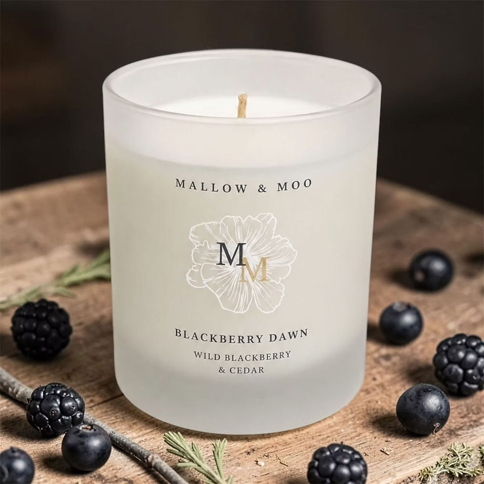 Mallow & Moo Blackberry Dawn scented candle with blackberry, raspberry and mint notes