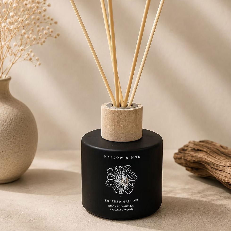 Mallow & Moo Embered Mallow fragrance diffuser with smoked vanilla, pink pepper and guaiac wood notes