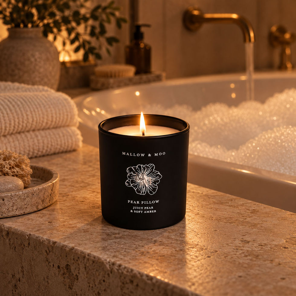 Mallow & Moo Pear Pillow scented candle with pear, quince and sweet amber notes