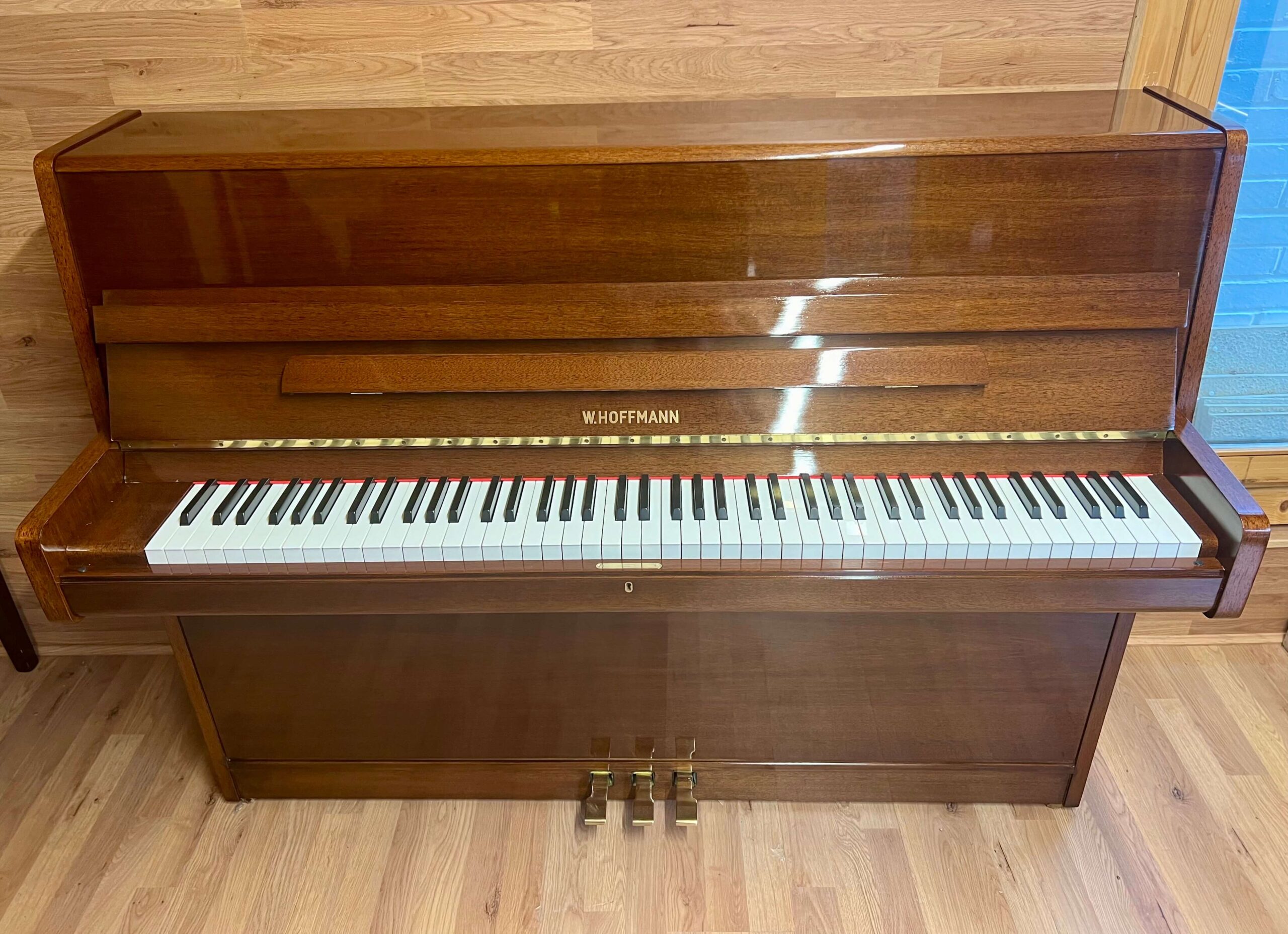 W Hoffmann Upright Piano in natural mahogany