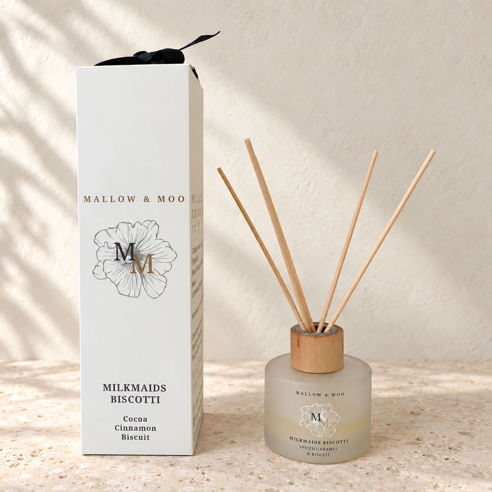 Mallow & Moo Milkmaids Biscotti fragrance diffuser with buttermilk, cocoa and spiced caramel biscuit notes
