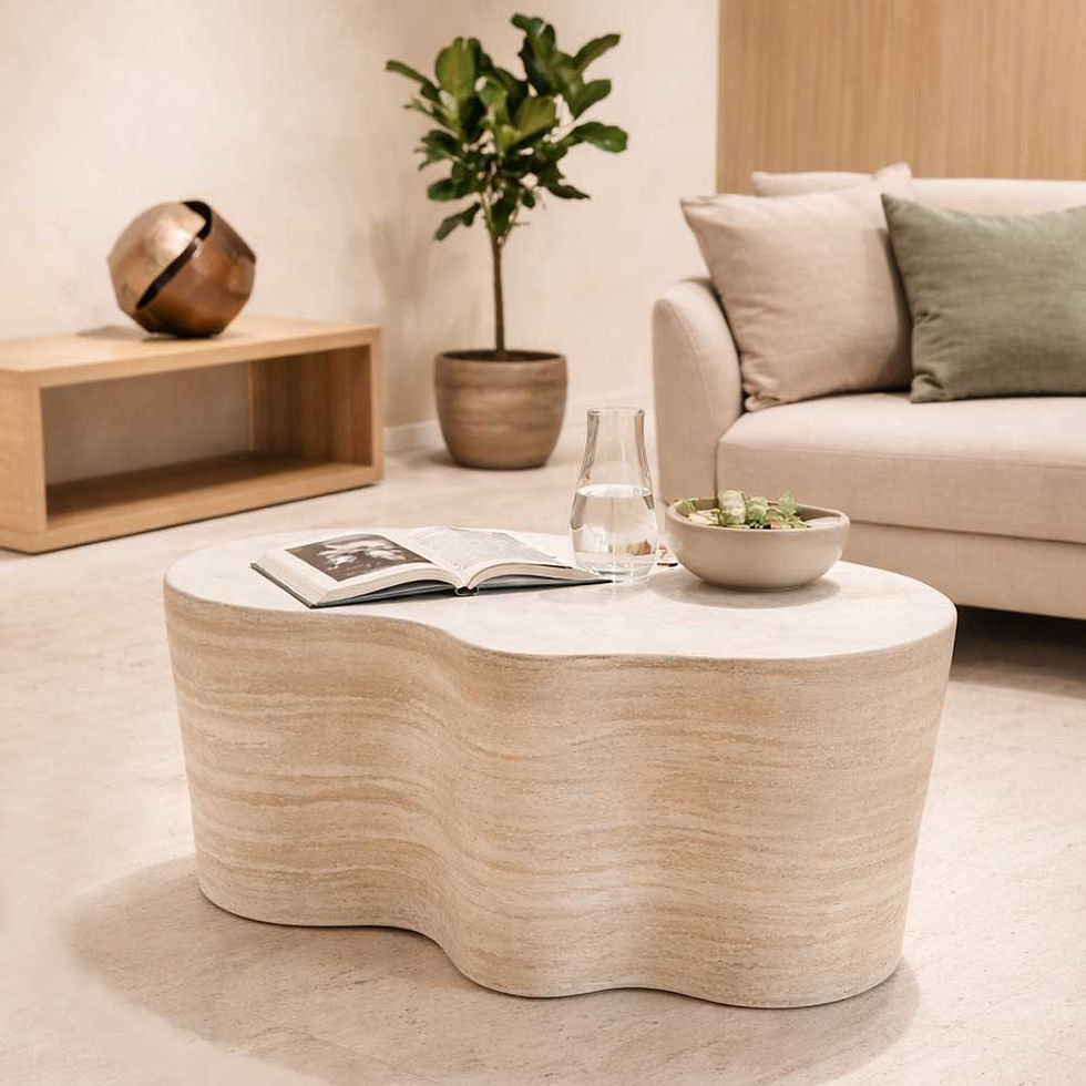 This coffee table is crafted from natural travertine stone