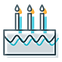 blue birthday cake with candles icon