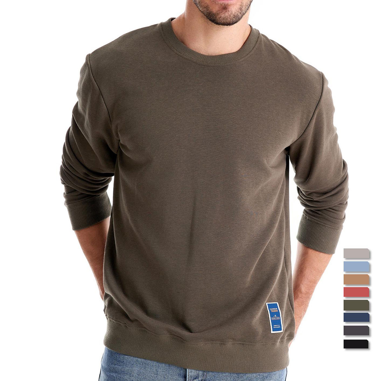 AIOPESON Cotton-blend Mens Crew Neck Solid Color Sweatshirts Pullover Casual Spo