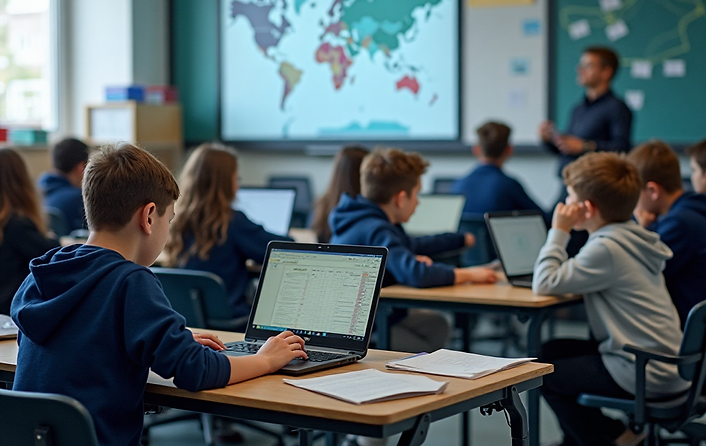 Students learning with secure and managed IT systems in the classroom