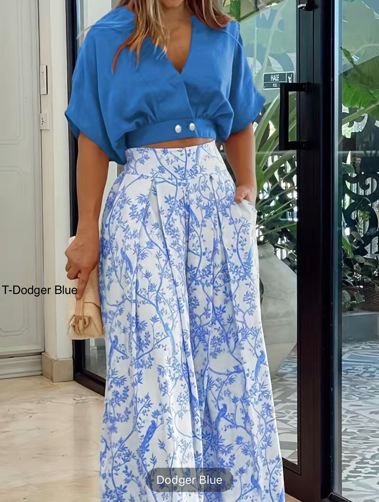High waist Floral Print Wide leg two piece outfit