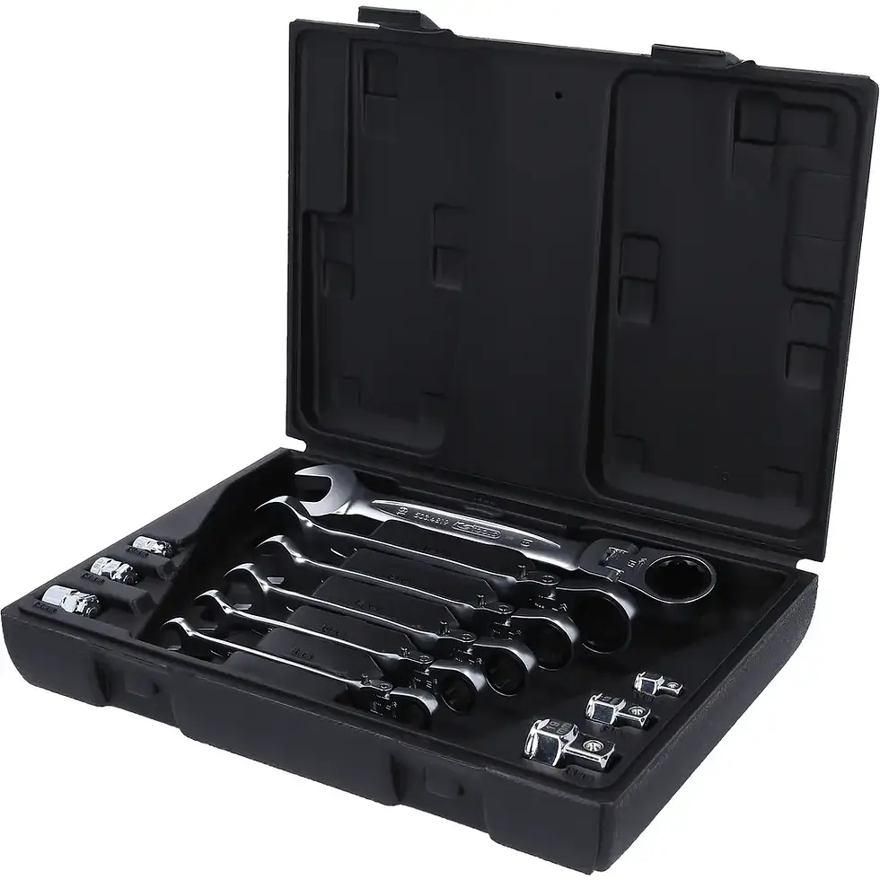 KS-Tools 12-tlg, Gelenk-Ratschenringmaulschlüssel-Satz, feststellbar mit Adapter