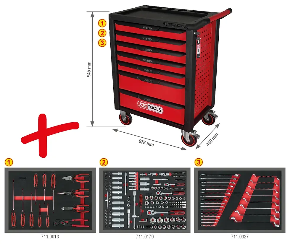 Miniaturbild: KS-Tools  215 Werkzeugen RACINGline SCHWARZ/ROT Werkstattwagen mit 7 Schubladen