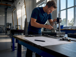 En ingenjör kontrollerar en komponent ute i fabriken.