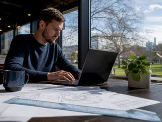 En ingenjör granskar utskrifter med jämförelser av olika CAD-program