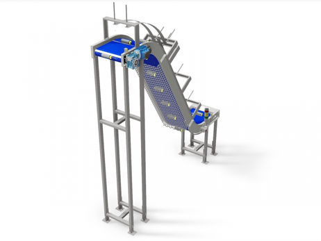 Conveior tip elevator cu banda modulara si mantinele - otel inox