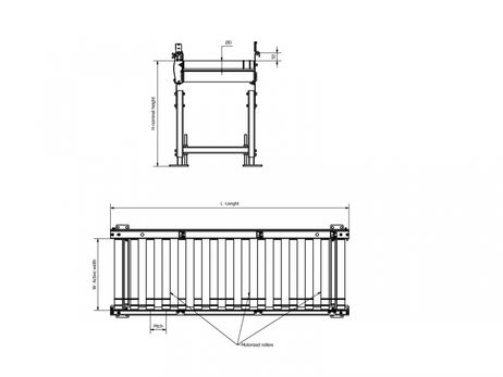 Pat de role antrenat - Structura otel inox - Antrenare role 24V - schita