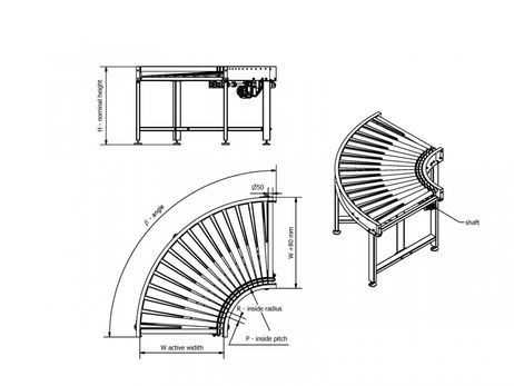 Pat de role antrenat - curb - Pat de role curb - antrenat ax central - role conice - schit