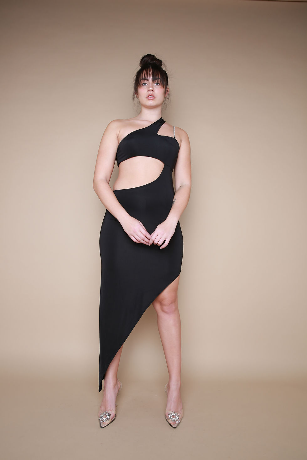 Thumbnail: Asymmetric Cut Out Diamante Detail Maxi Dress