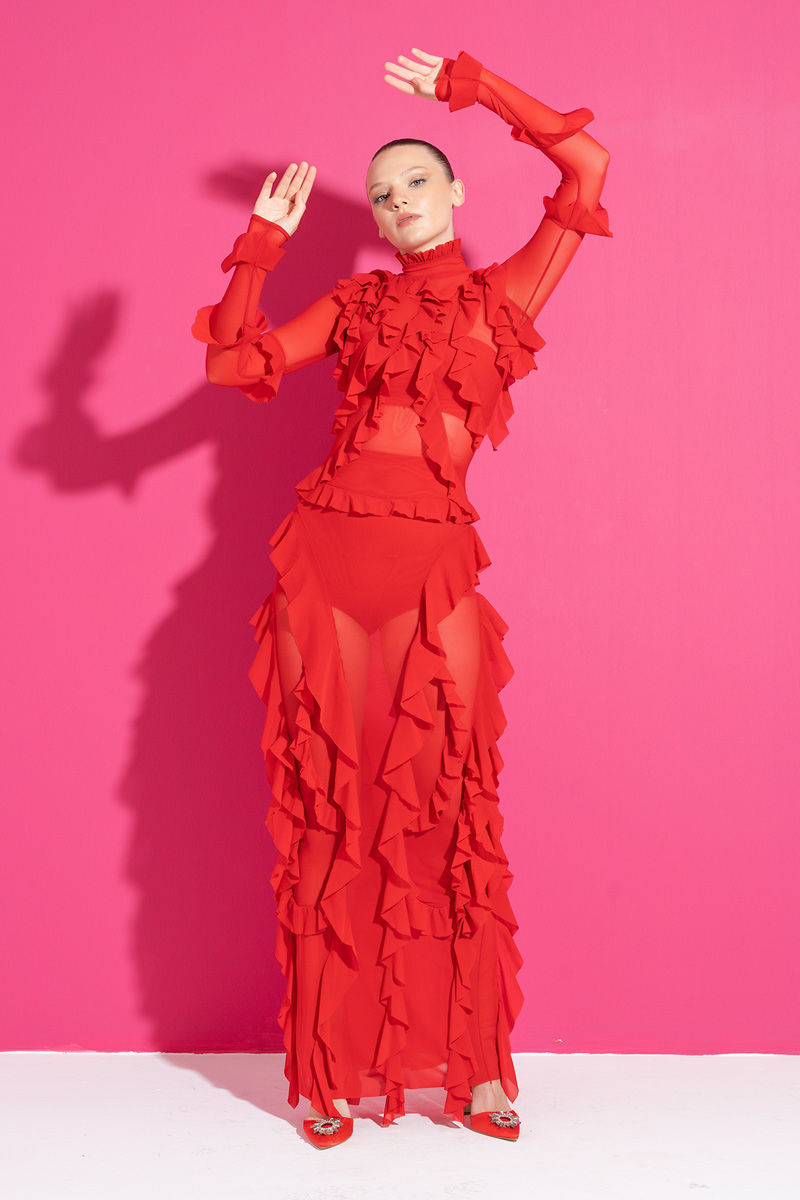 Thumbnail: Red Extreme Ruffle Exclusive Dress