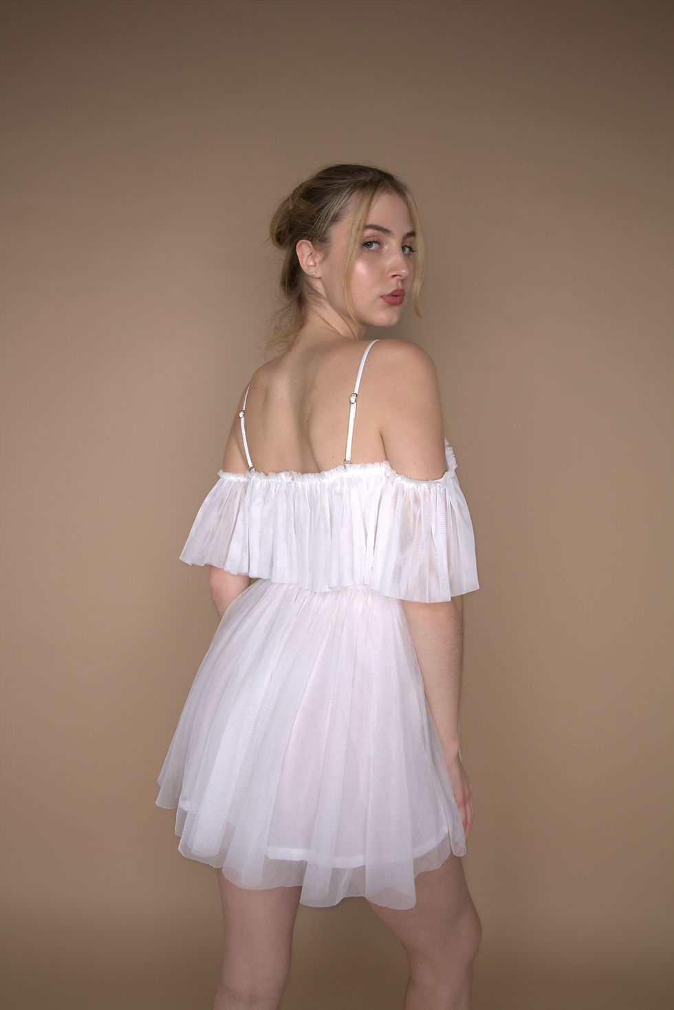 Thumbnail: White Tulle Lace Up Detail Mini Dress
