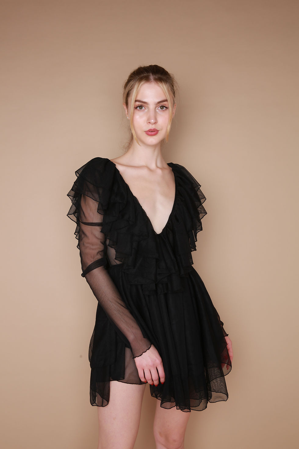 Thumbnail: Tulle Mesh Detail Mini Dress