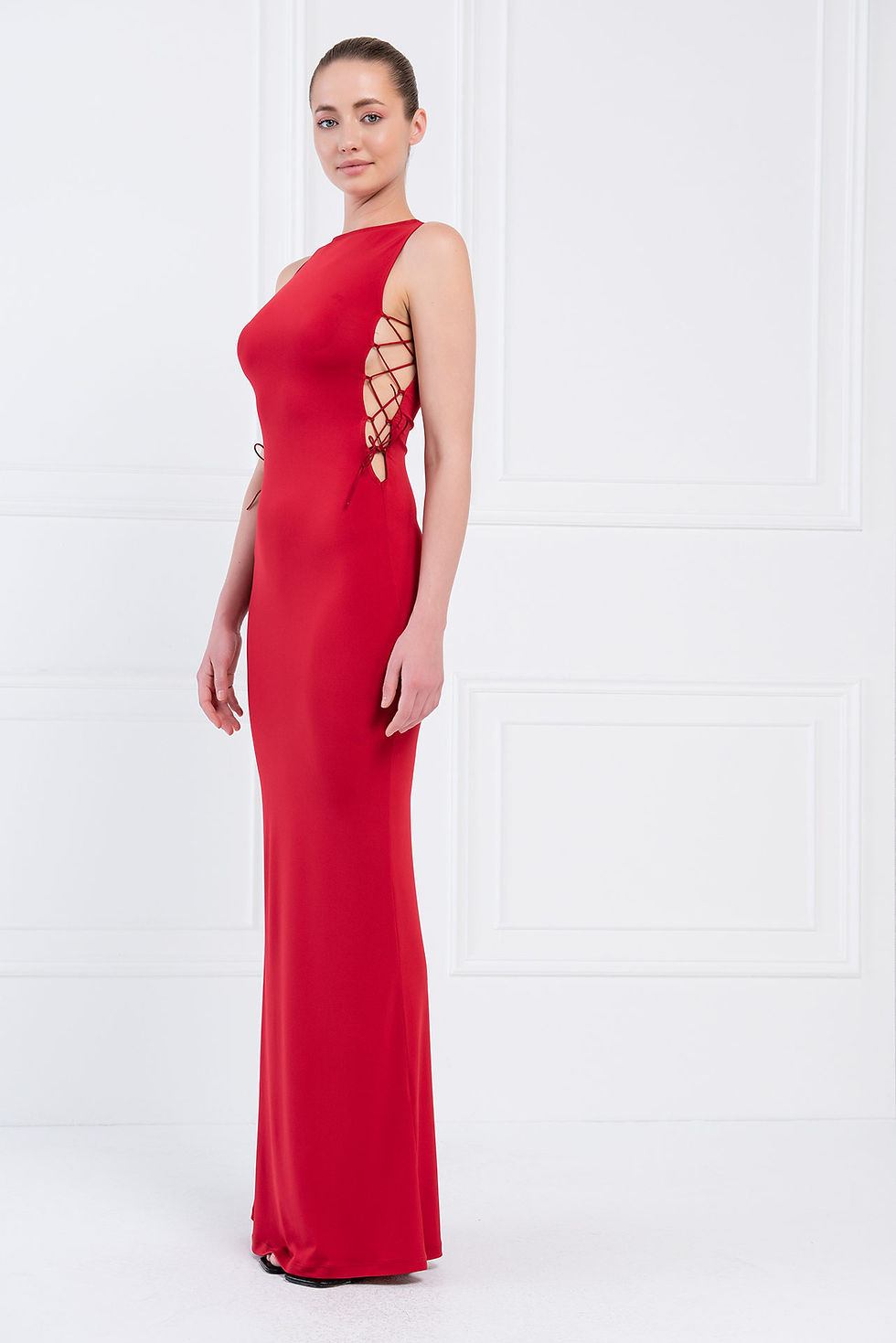 Thumbnail: Red Lace Up Maxi Dress