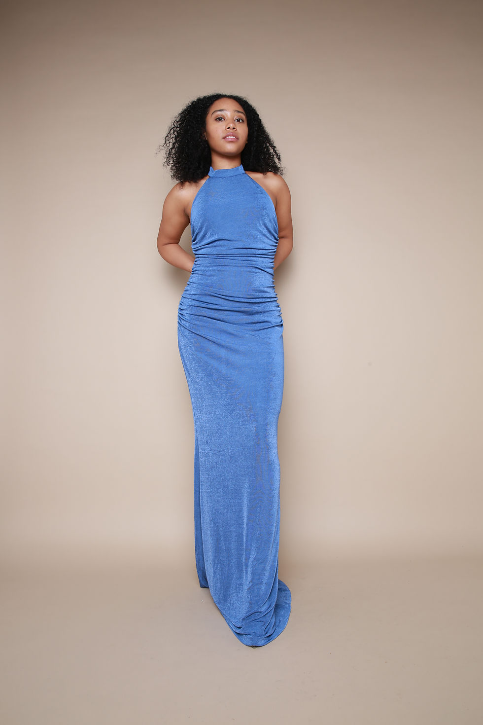 Thumbnail: Halter Neck Ruched Maxi Dress