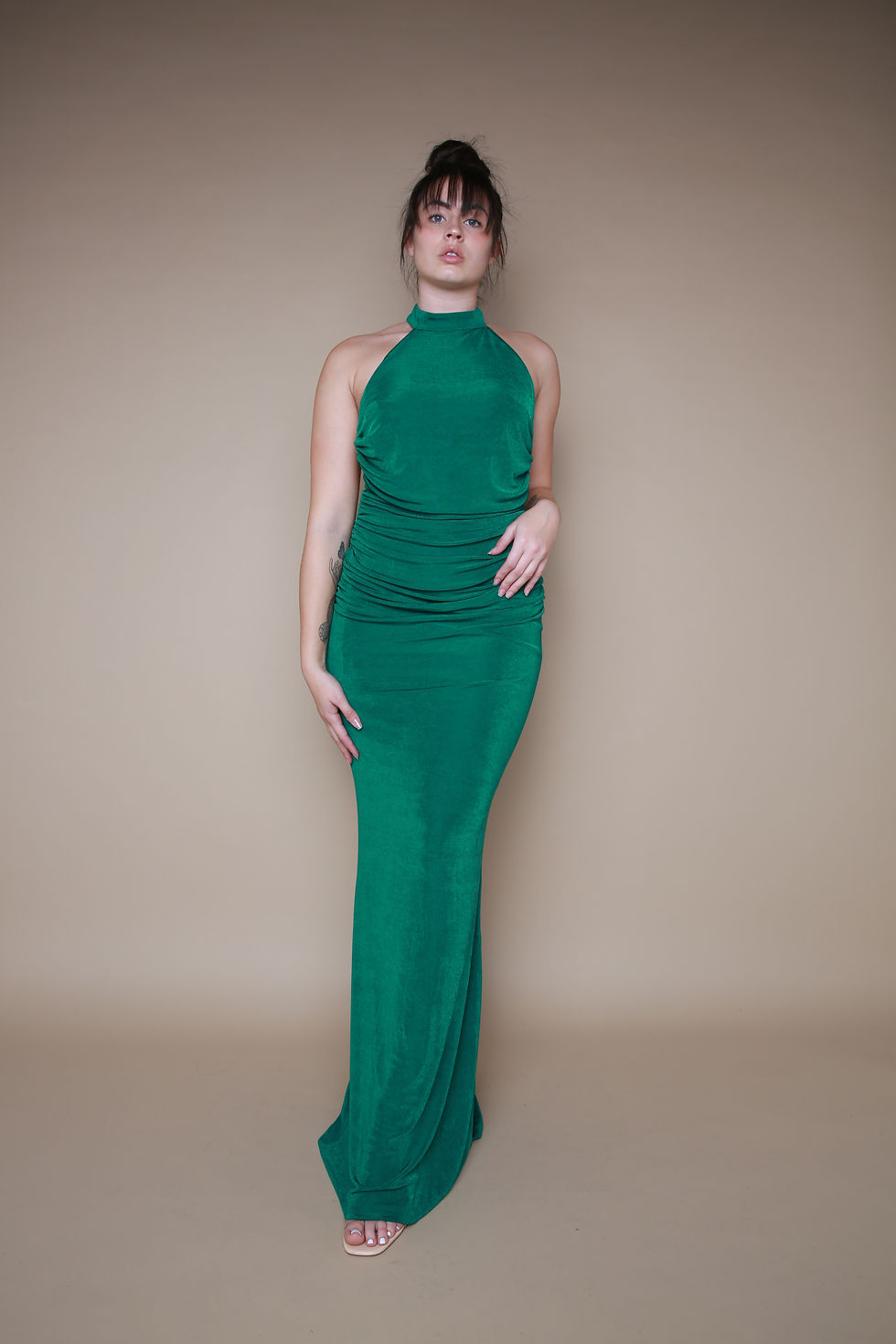 Thumbnail: Halter Neck Ruched Maxi Dress