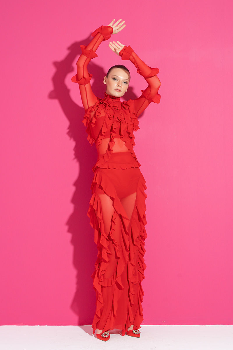 Thumbnail: Red Extreme Ruffle Exclusive Dress
