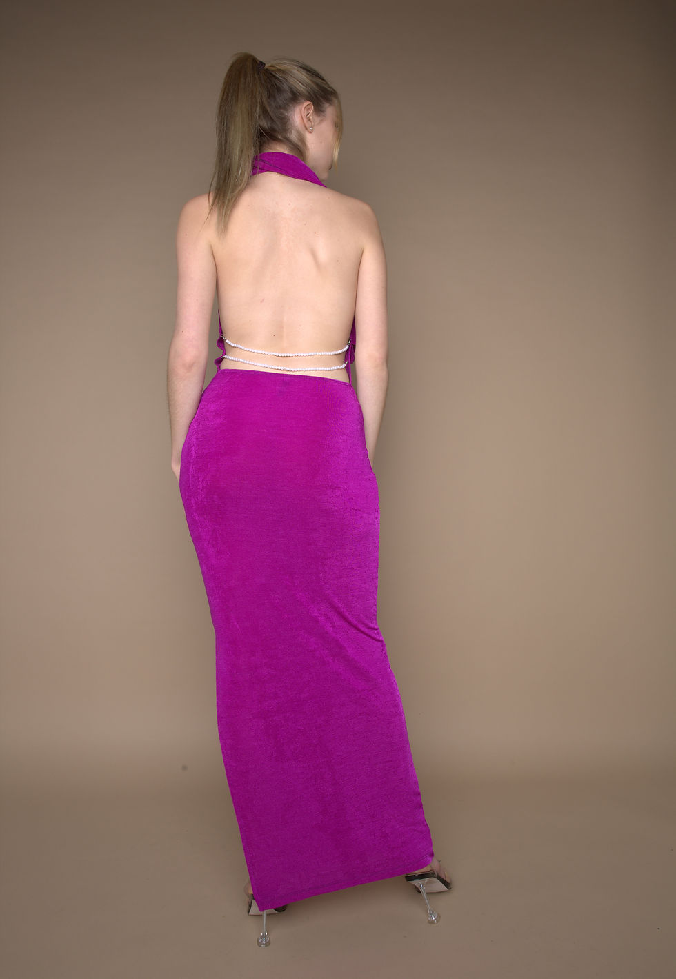 Thumbnail: Pearl Detail Backless Maxi Dress