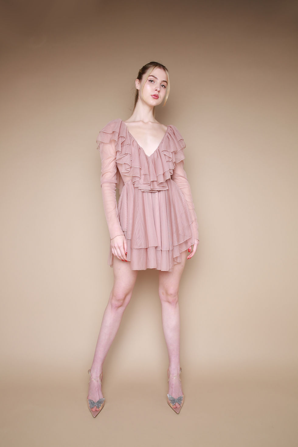 Thumbnail: Tulle Mesh Detail Mini Dress
