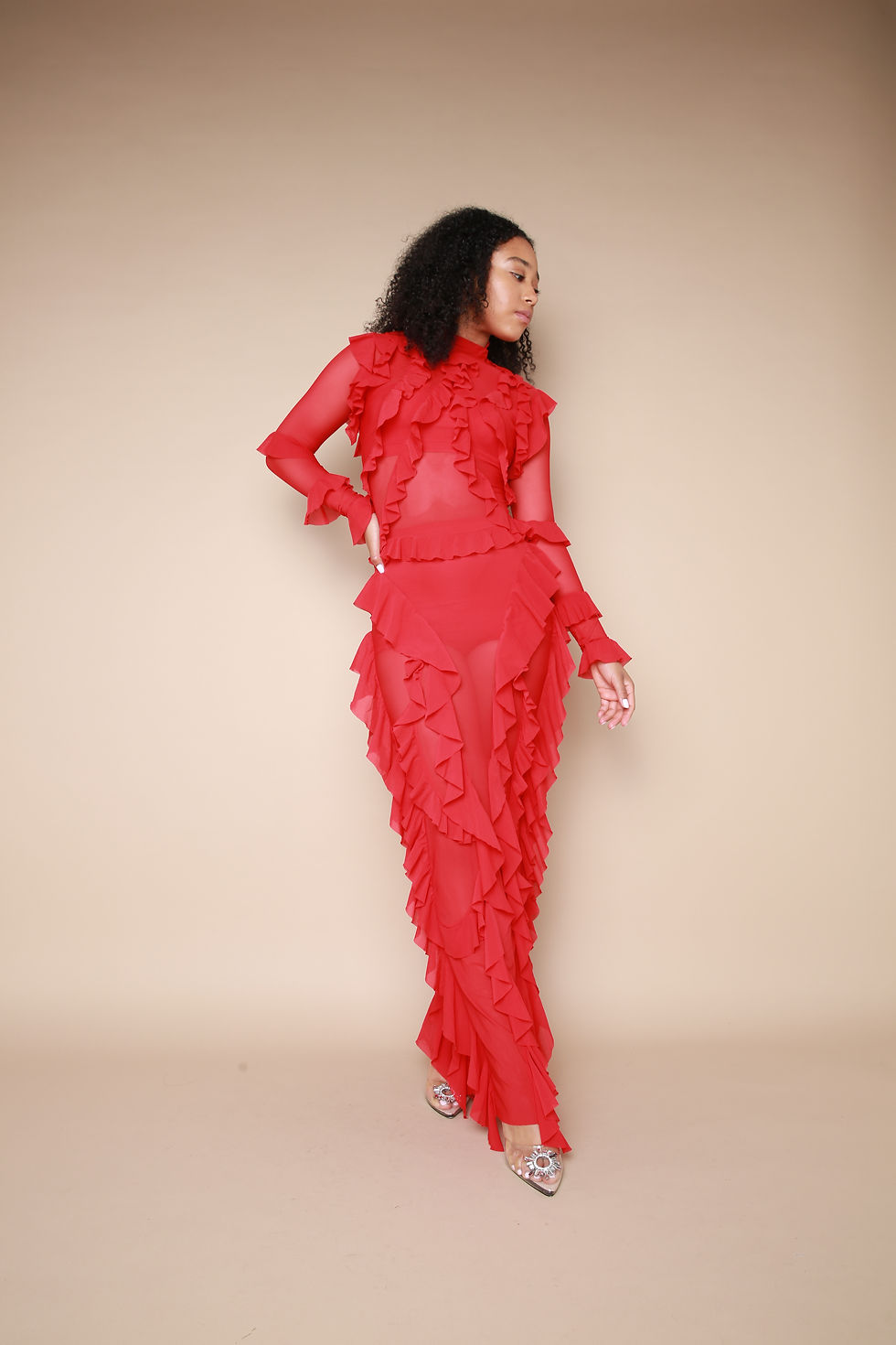 Thumbnail: Red Extreme Ruffle Exclusive Dress