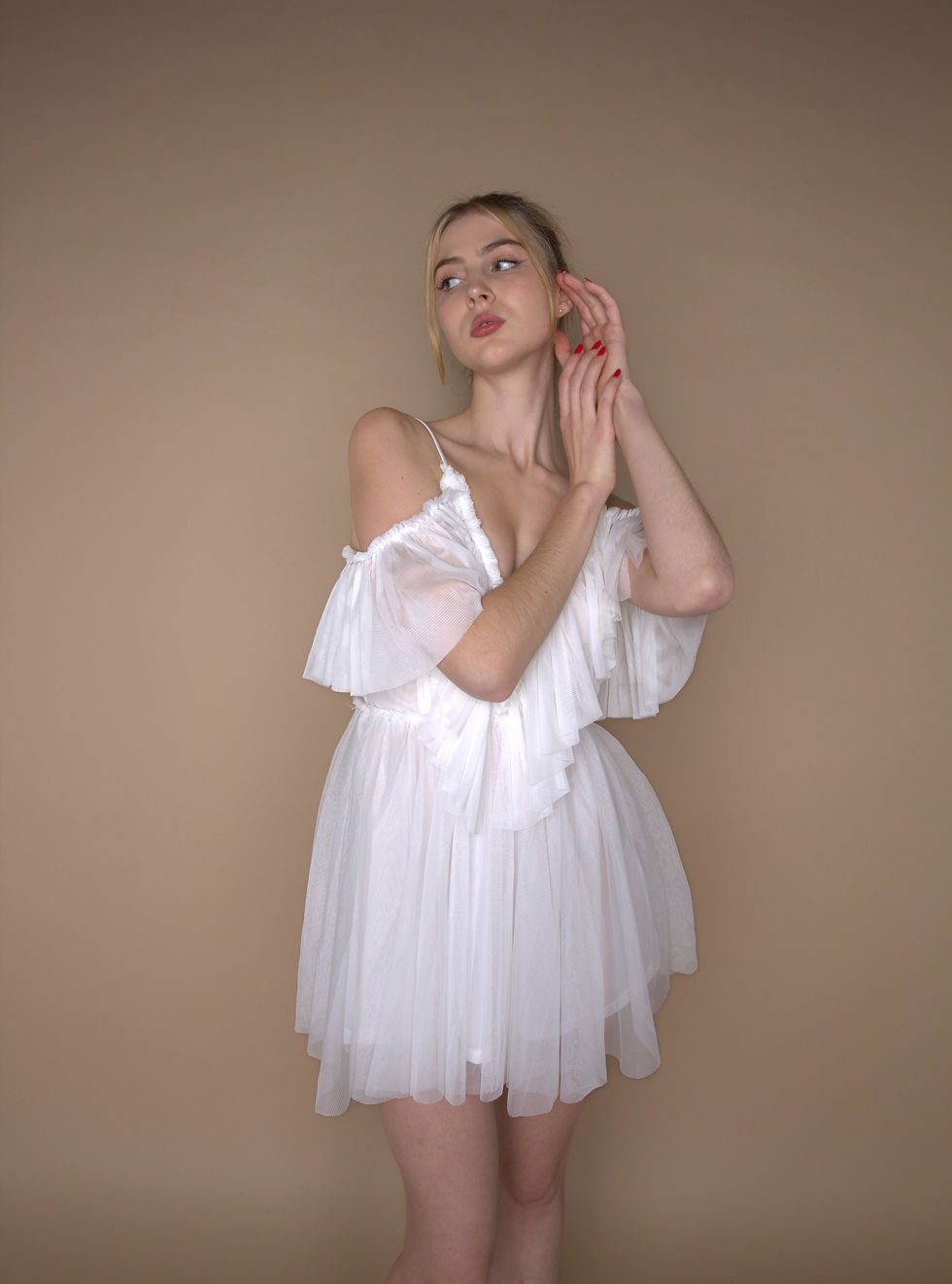 Thumbnail: White Tulle Lace Up Detail Mini Dress