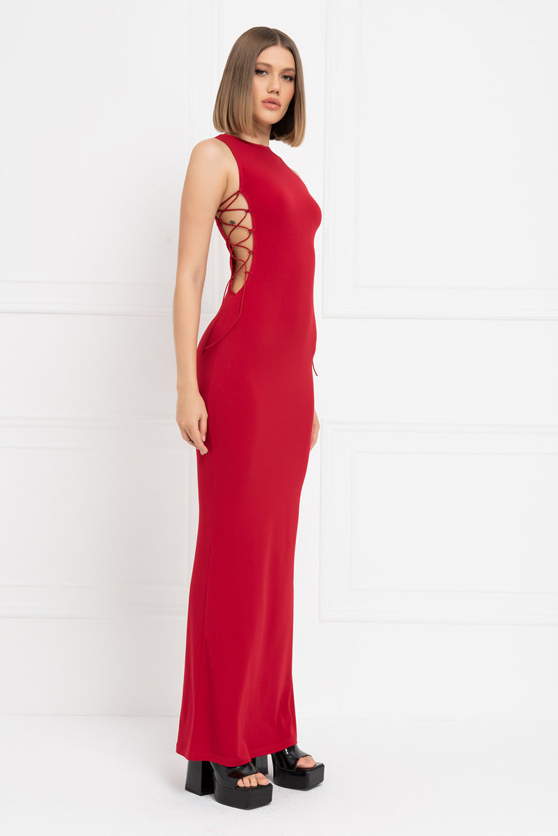 Thumbnail: Red Lace Up Maxi Dress