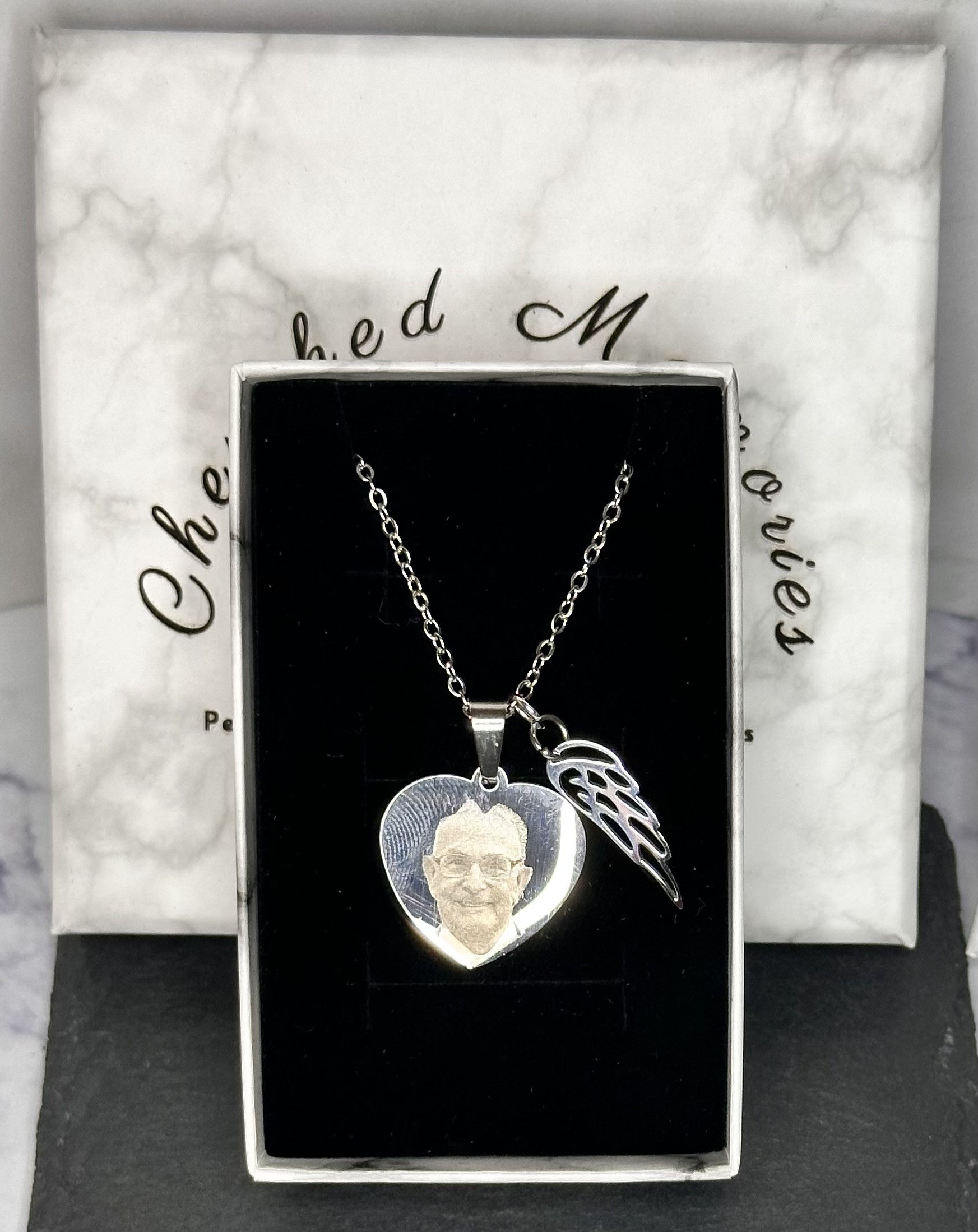 Silver Heart Necklace with Wing Charm