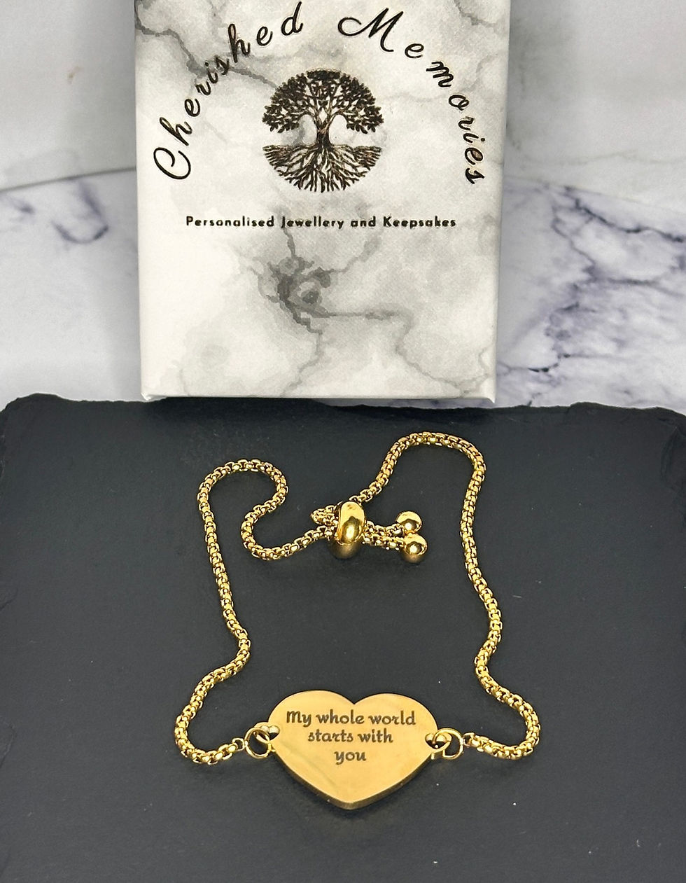 Thumbnail: Gold Heart Slider Chain Bracelet