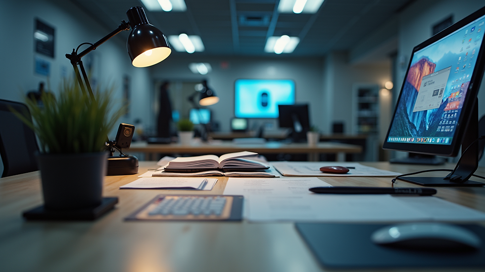 Wide angle view of a modern workspace with technology tools