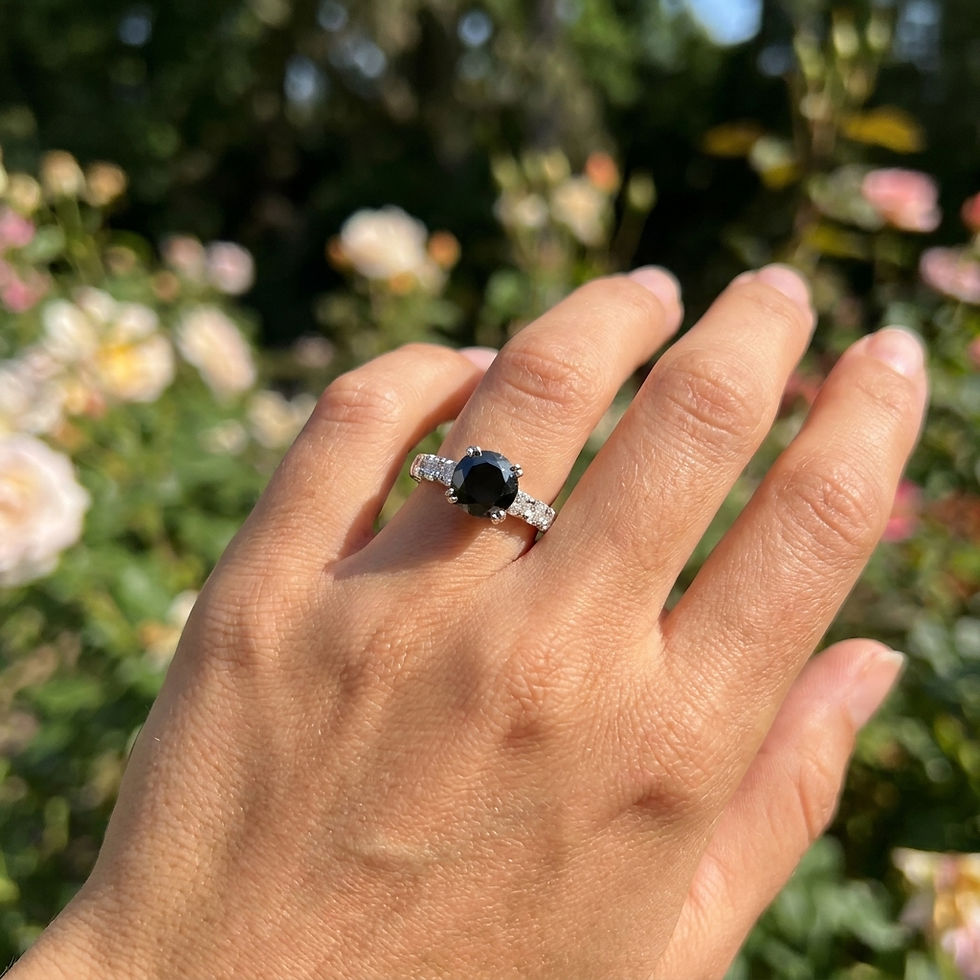 Miniatura: diamondshero.it anello solitario argento oro diamante brillante moissanite round rotondo nero black ring diamond silver gold