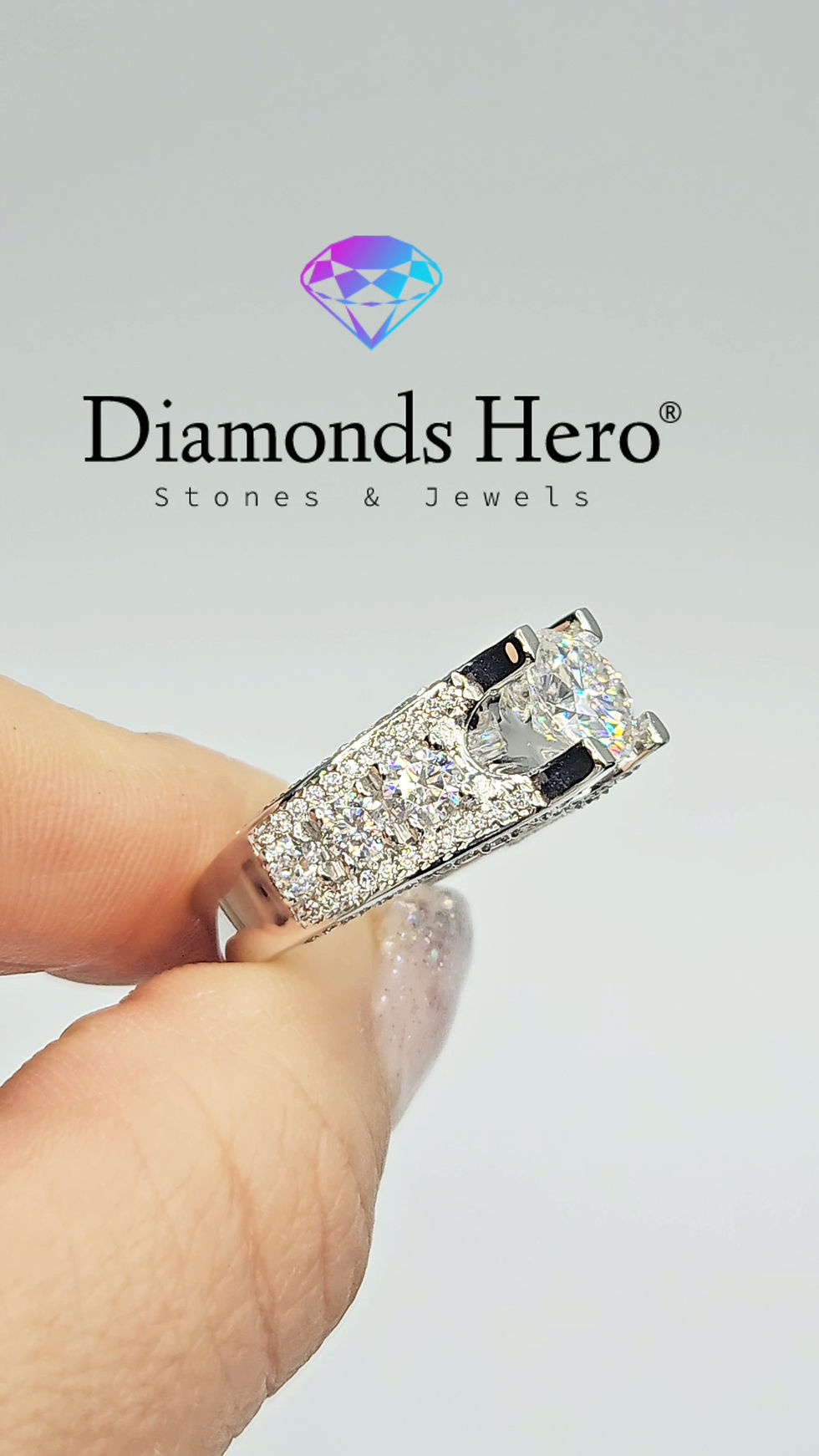 Miniatura: diamondshero.it anello solitario diamante moissanite ring silver gold diamond