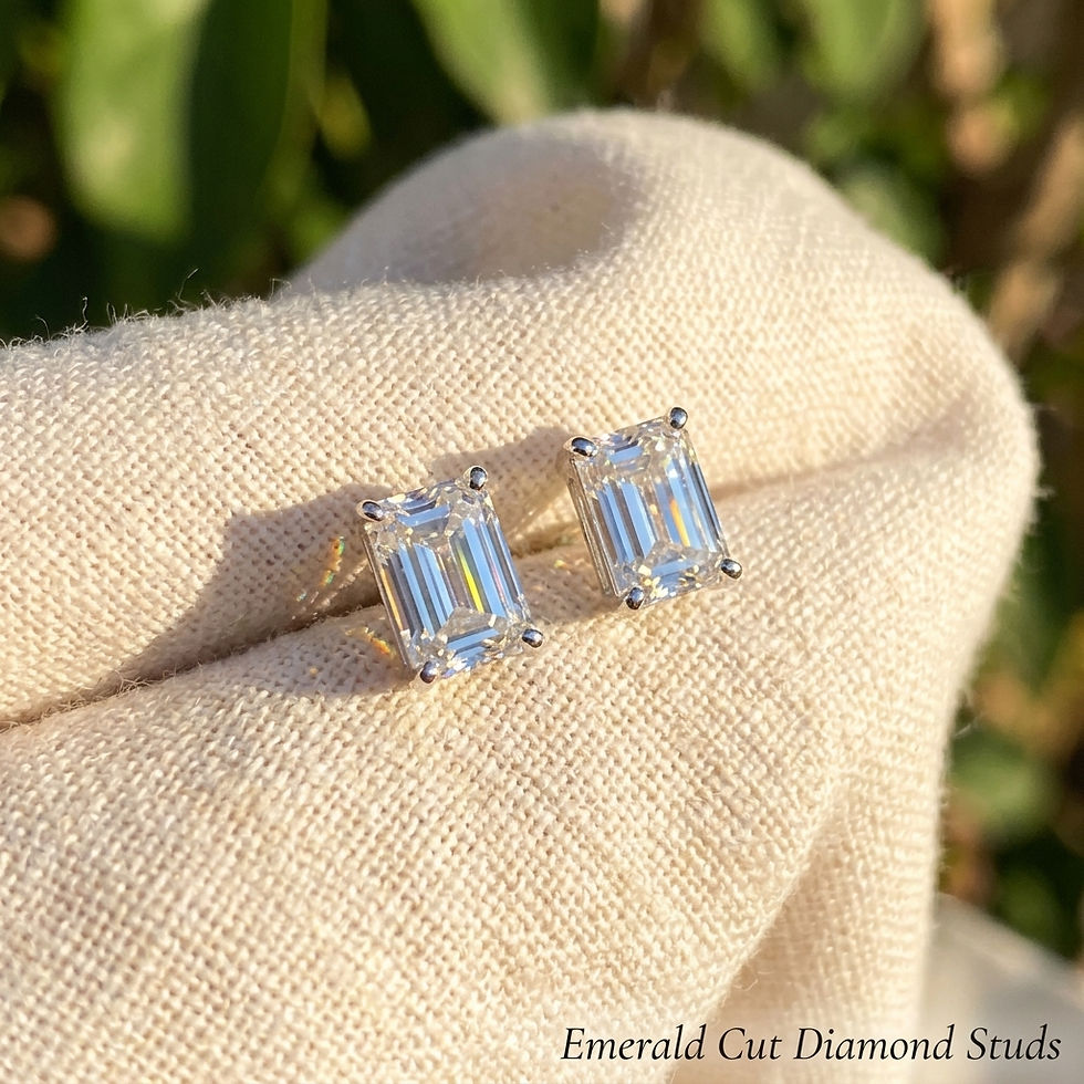 orecchini punto luce diamanti moissanite taglio smeraldo emerald cut diamonds  earrings