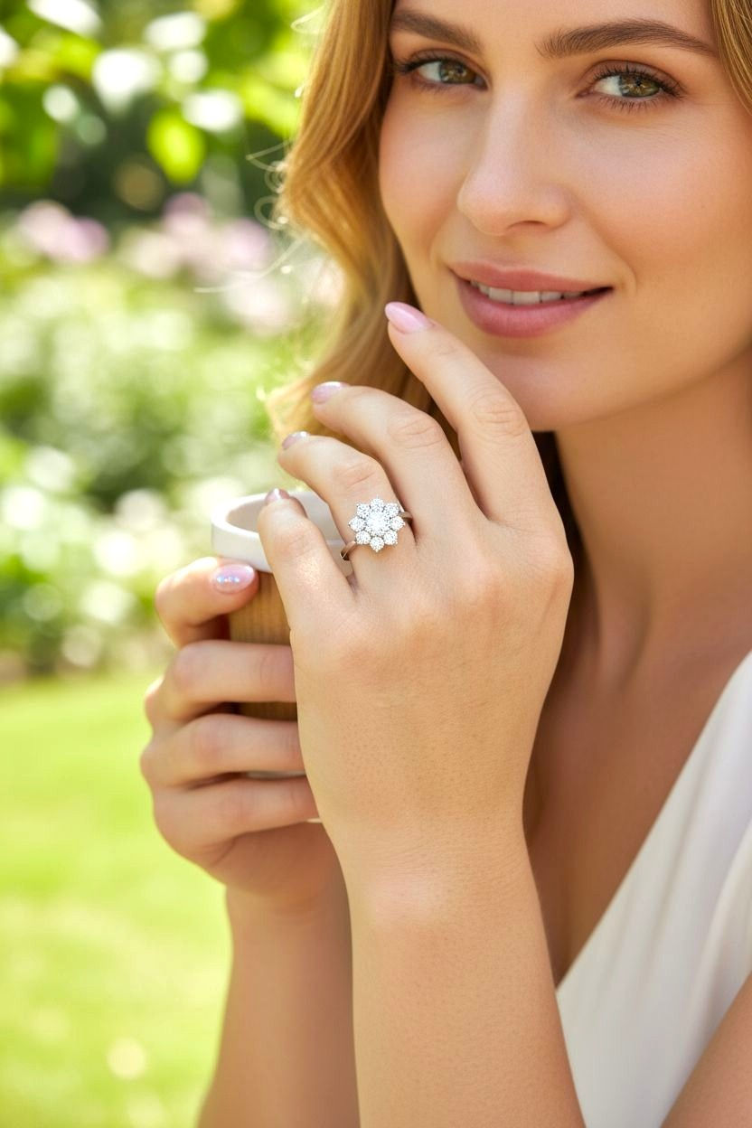 diamondshero.it anello solitario margherita argento oro moissanite diamante diamond silver gold ring