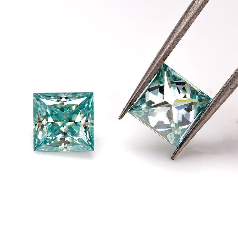 Miniatura: brillante diamante moissanite moissanit diamond taglio principessa azzurro blu light blue princess cut certificato laser