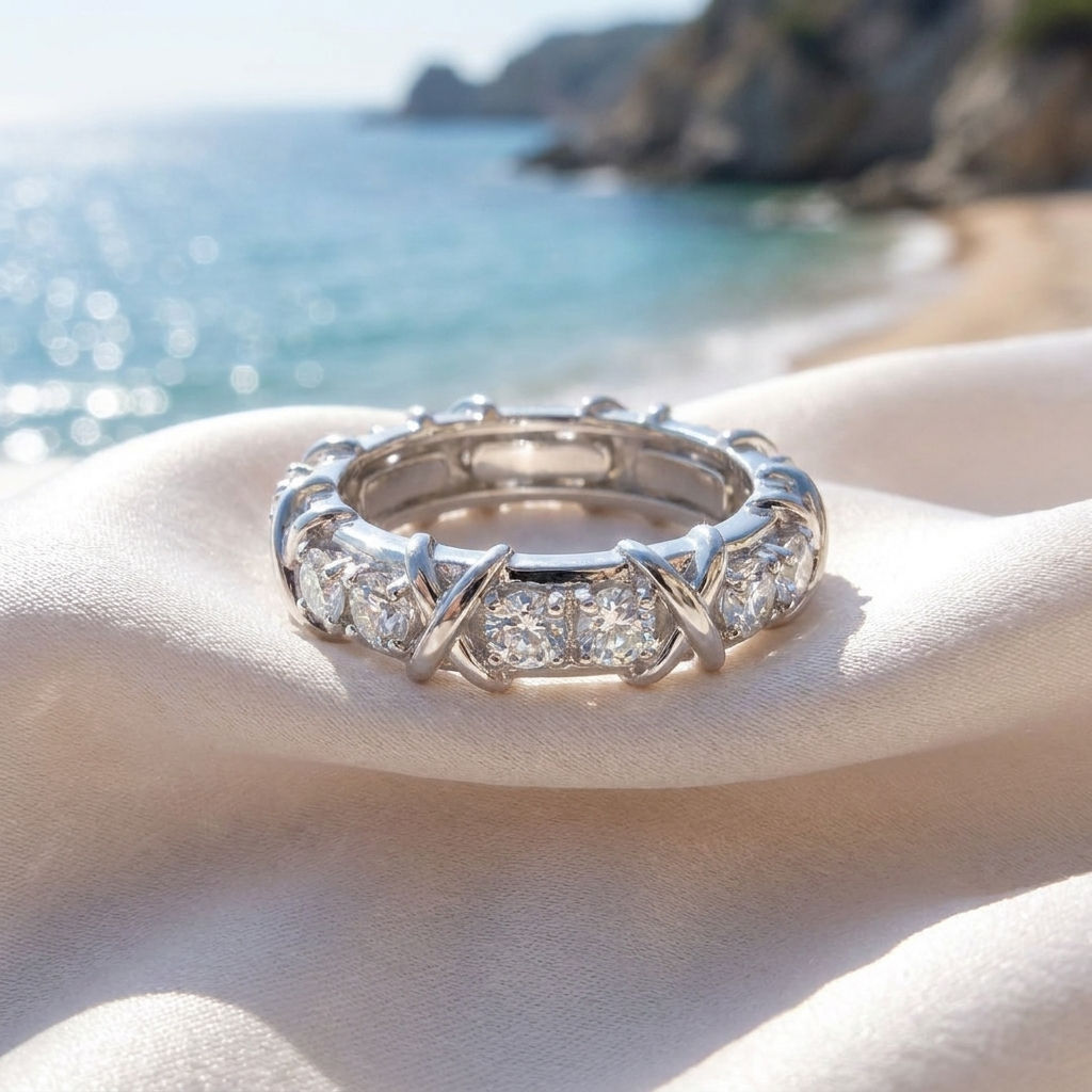 diamondshero.it anello veretta eternity cross diamante moissanite ring silver gold diamond
