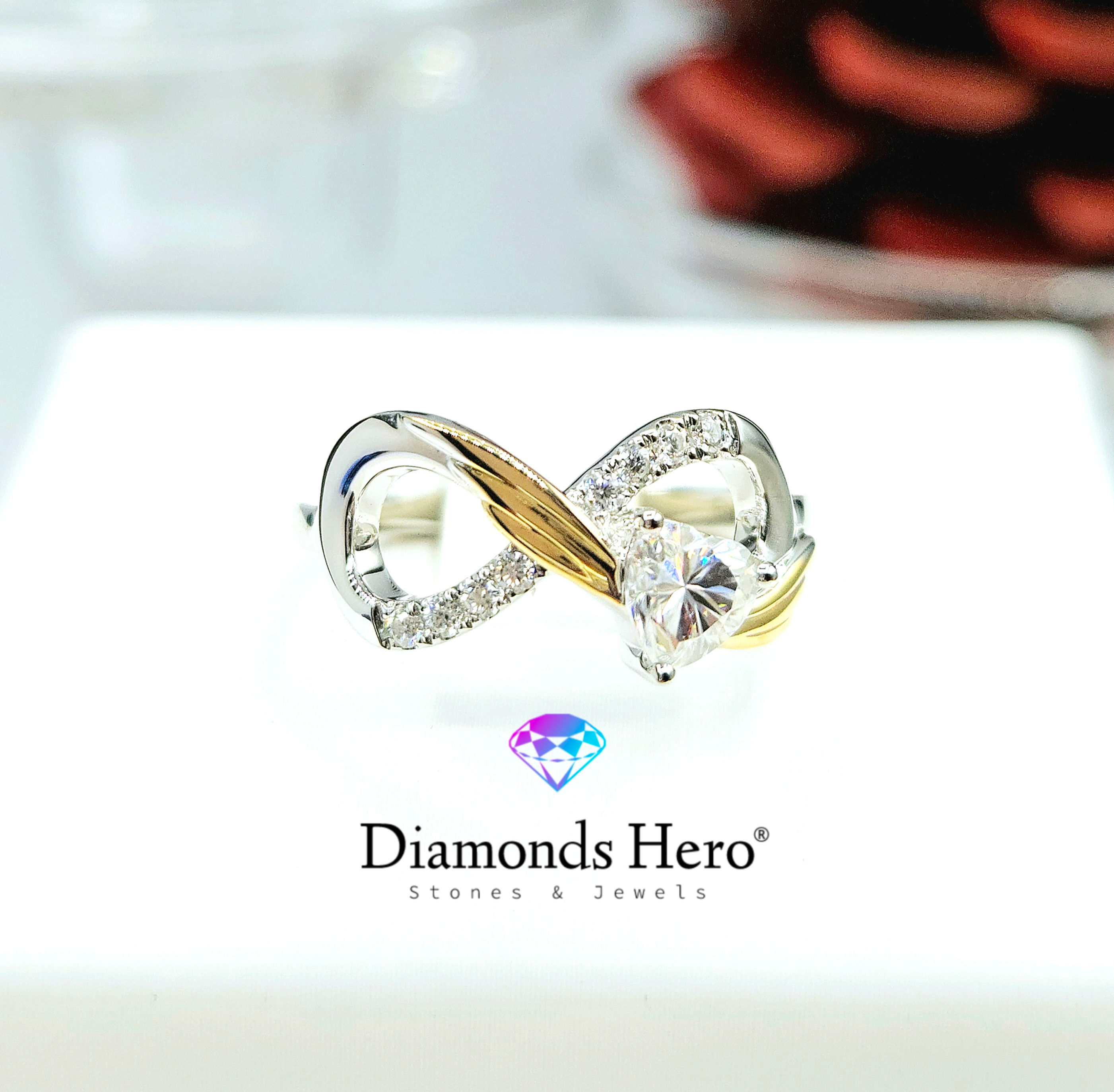 www.diamondshero.it anello infinito argento oro diamante brillante moissanite round rotondo infinity ring diamond silver gold