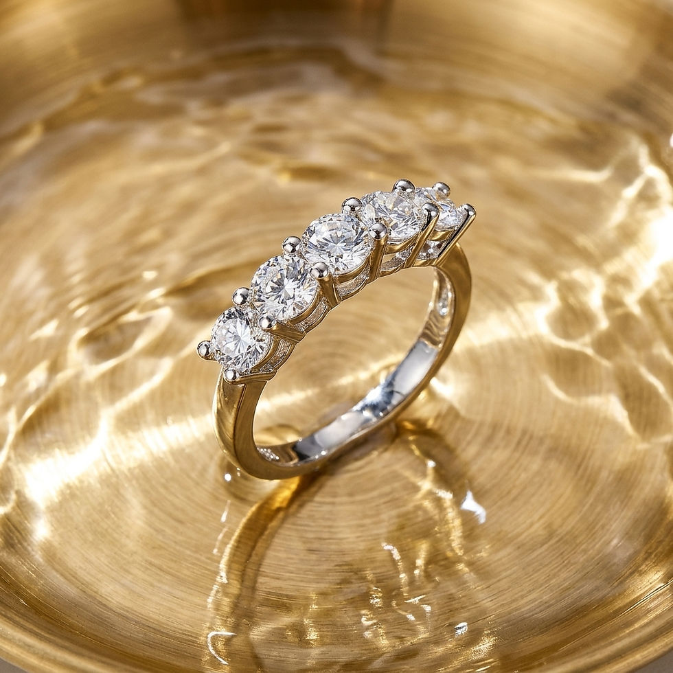diamondshero.it anello moissanite 5 pietre argento oro silver gold ring