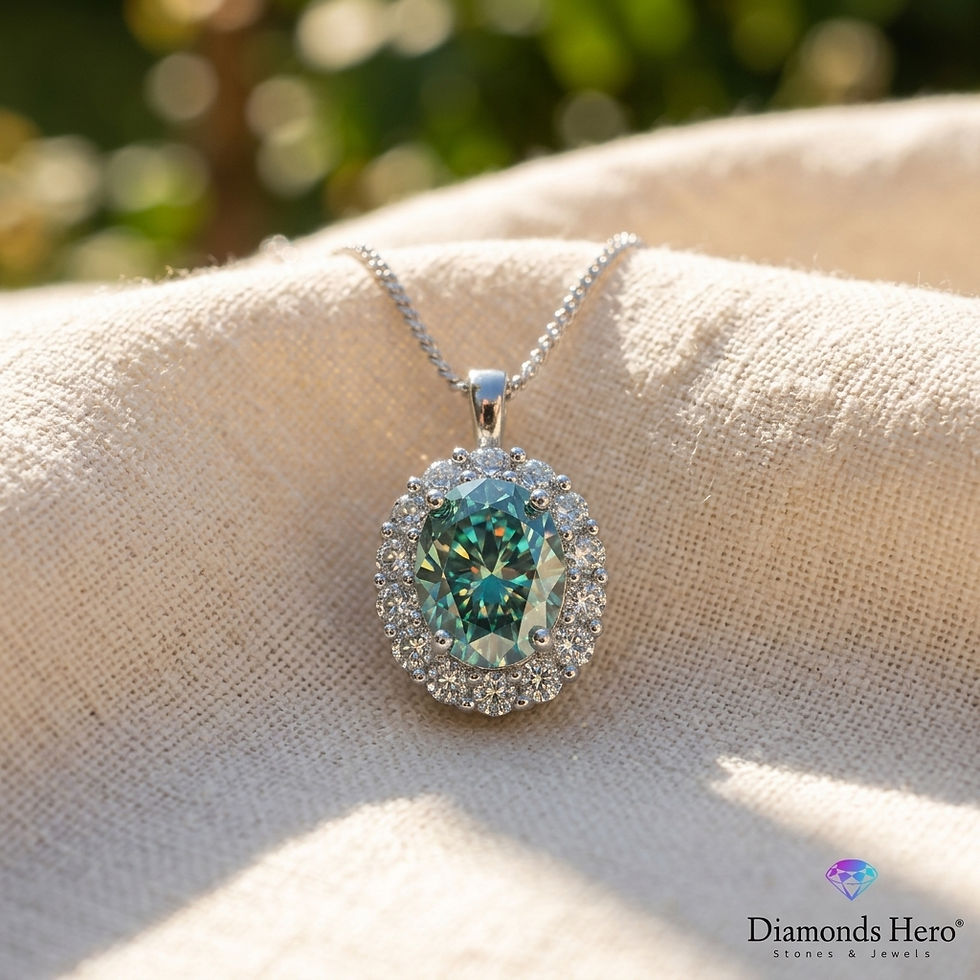 Miniatura: diamondshero.it pendente punto luce oro argento brillante diamante verde blu green moissanite diamond ring silver pendant
